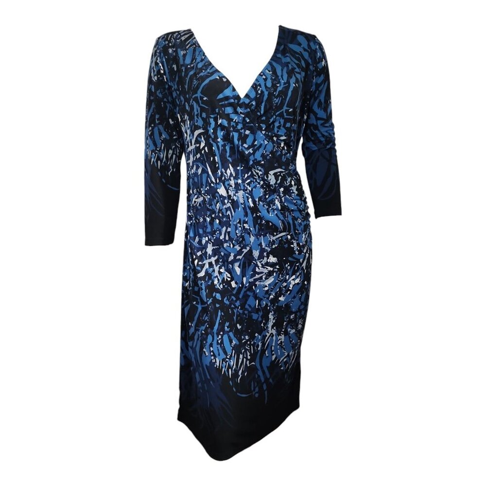 Tribal Dress Womens Size S Small Blue 3/4 Sleeve Surplice Abstract Stretchy